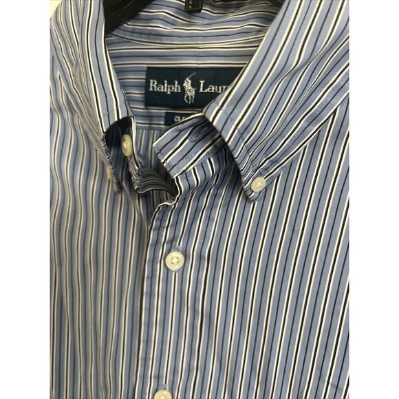 Vtg Ralph Lauren Button Shirt Mens Large Blue Stripe Color Pony Classic Fit Long - Picture 4 of 6